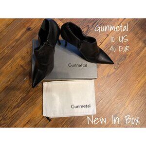 Gunmetal Black Leather Designer Boots for Women - Size 40 EUR / 10 US New In Box